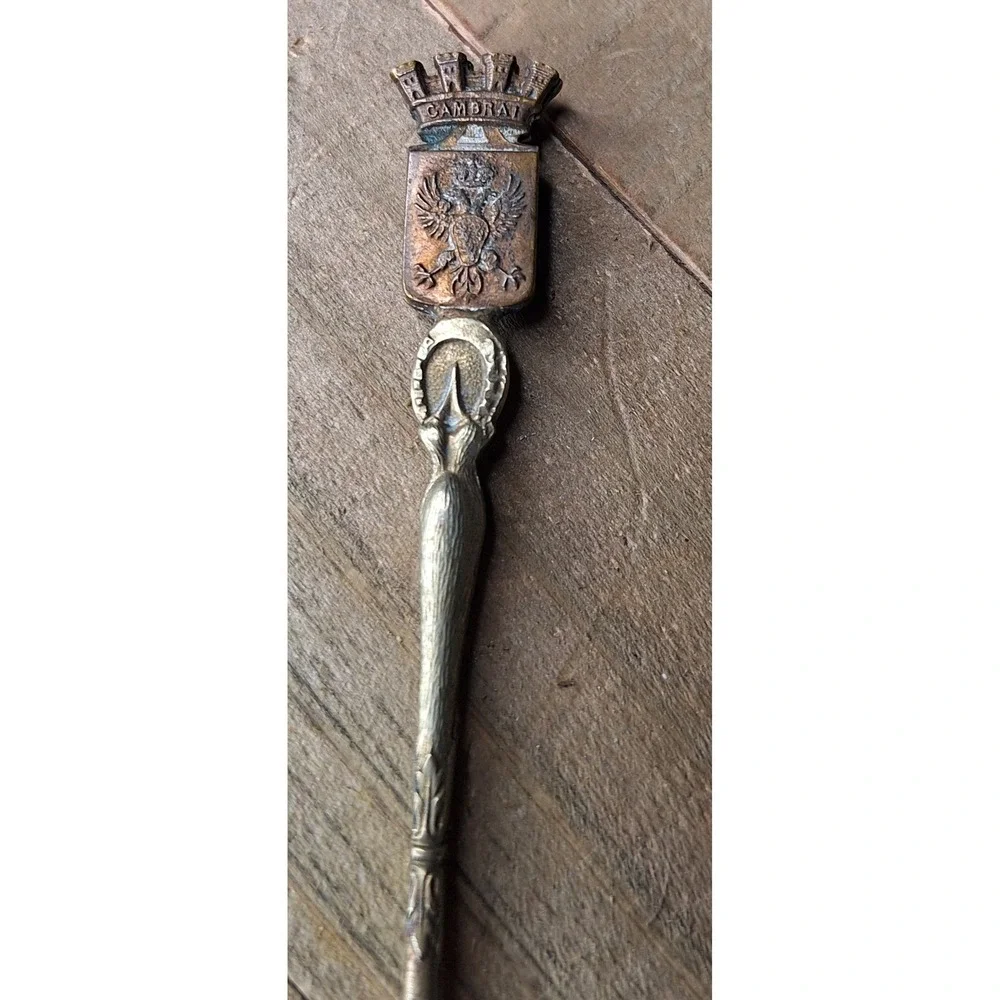 Vintage Cambrai France Souvenir Spoon Double Headed‎ Eagle Crest Heraldic